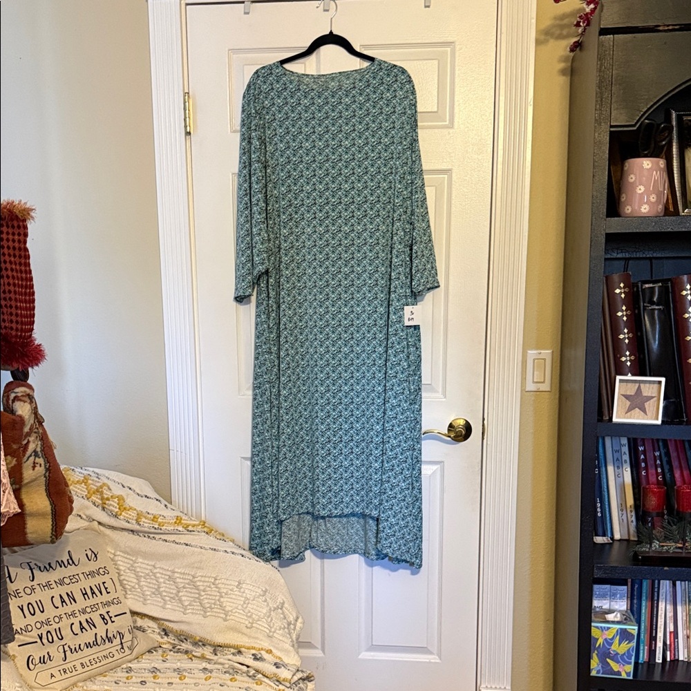 Blue Patterned Long Sleeve Dress